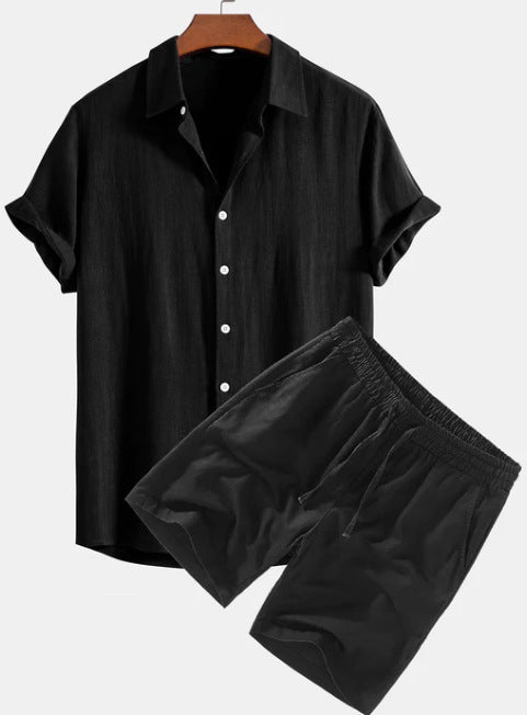 Men's Solid Color Casual Short-sleeved Shirt Shorts Suit