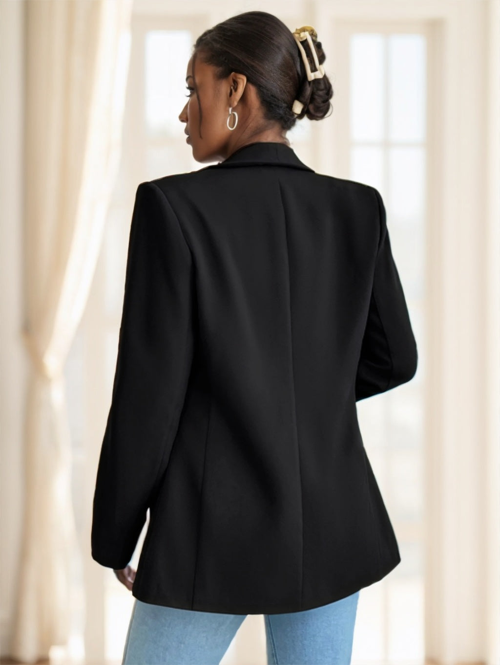 Women Simple Commuter Shawl Collar Solid Color Blazer Jacket