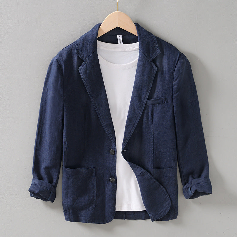 Retro Easy Matching Flat Collar Linen Suit