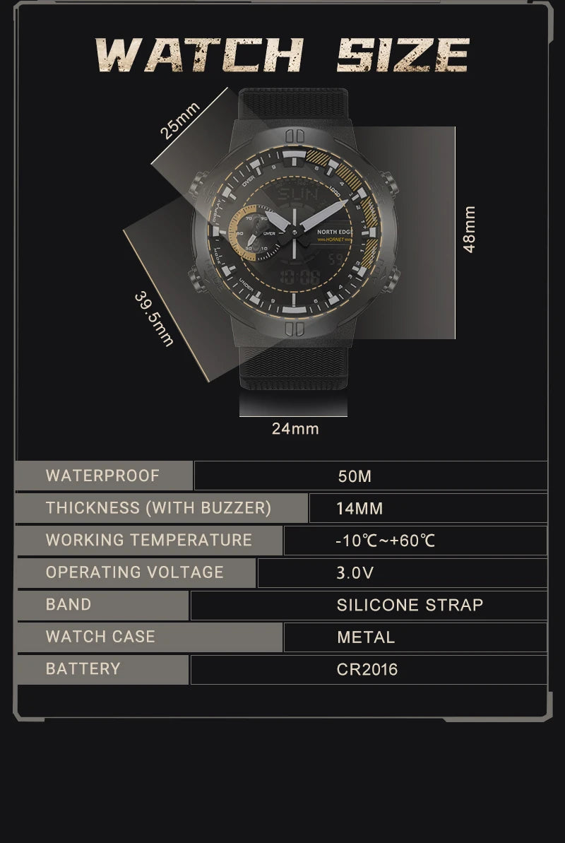 NORTH EDGE Mens Smart Watch World Time Clock Countdown Speed Stopwatch Male's Military Army Smartwatches Swimming Waterproof 50m