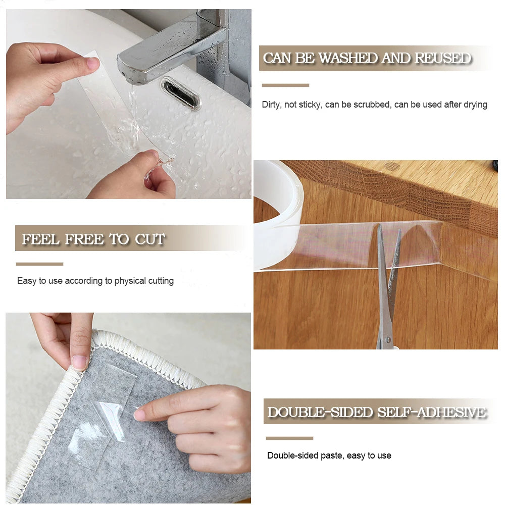 1/2/3/5m Nano Tape Double-Sided Adhesive Tape Traceless Waterproof Adhesive Tape For Bathroom Kitchen Sink Tap Gel Sticker
