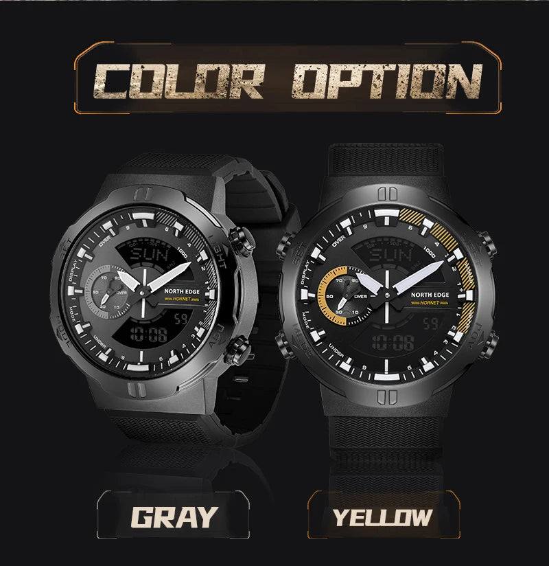 NORTH EDGE Mens Smart Watch World Time Clock Countdown Speed Stopwatch Male's Military Army Smartwatches Swimming Waterproof 50m