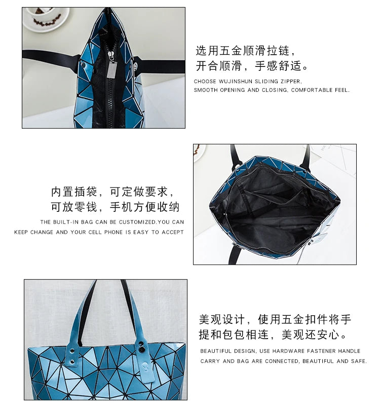 new luxury handbags women bags designer Beach Large tote Hologram Shoulder Bag sac a main Geometric bag bolsa feminina Silver