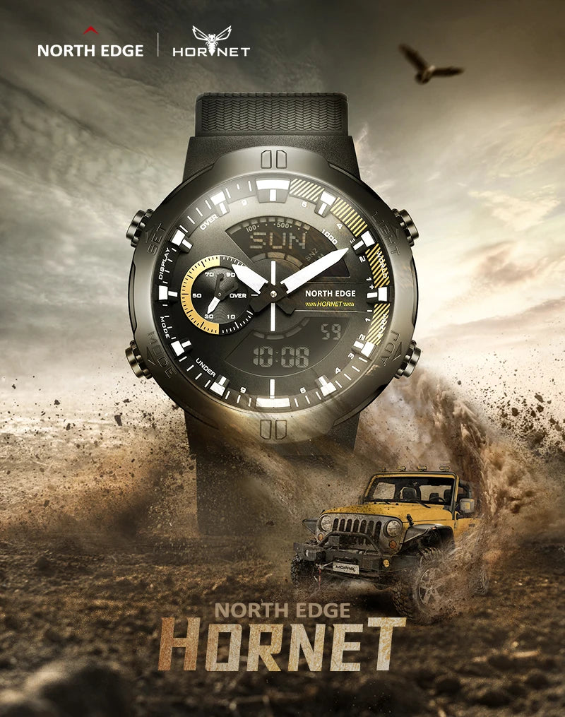 NORTH EDGE Mens Smart Watch World Time Clock Countdown Speed Stopwatch Male's Military Army Smartwatches Swimming Waterproof 50m