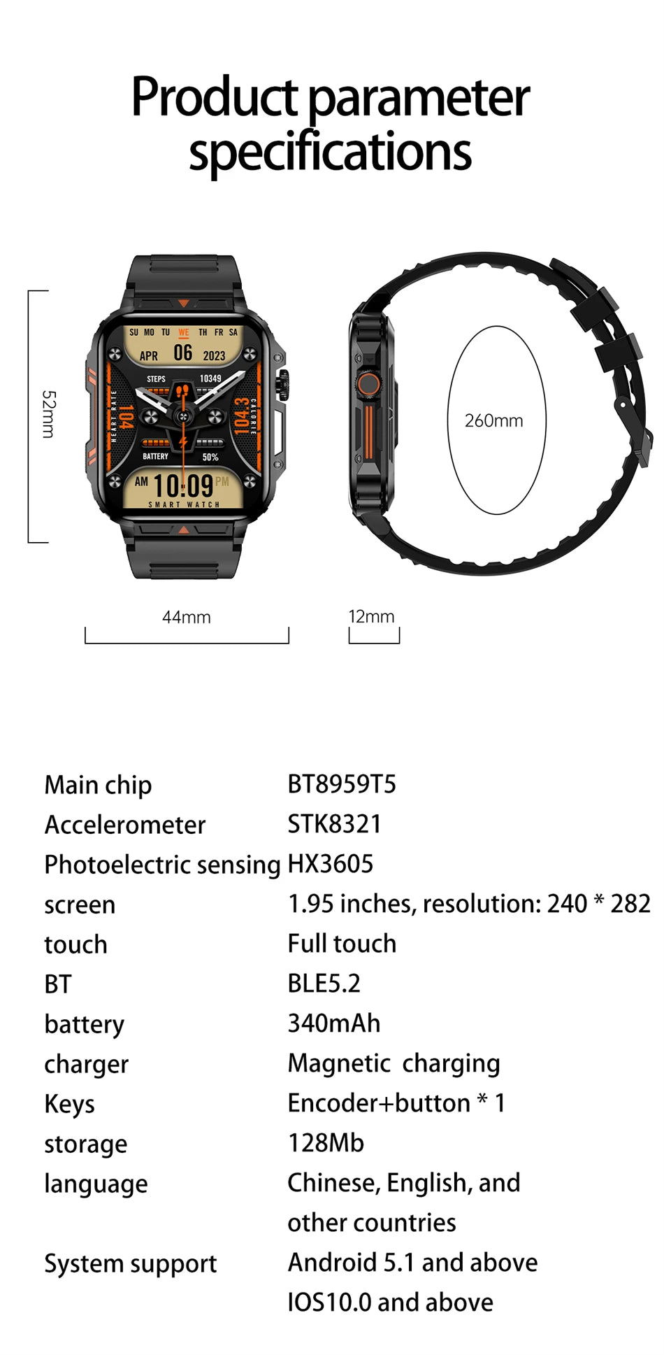 New Smartwatch 1.95 Inch Screen Health Monitoring Watches IP68 Waterproof Sport Fitness Smart Watch For Men Women Reloj Hombre