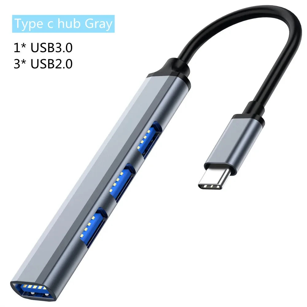 4-Port USB-C Hub 3.0/3.1-Multi-Device Splitter OTG for MacBook/Huawei/Xiaomi/Lenovo & Mor-Plug&Play-Ultra Slim PC Accessory!