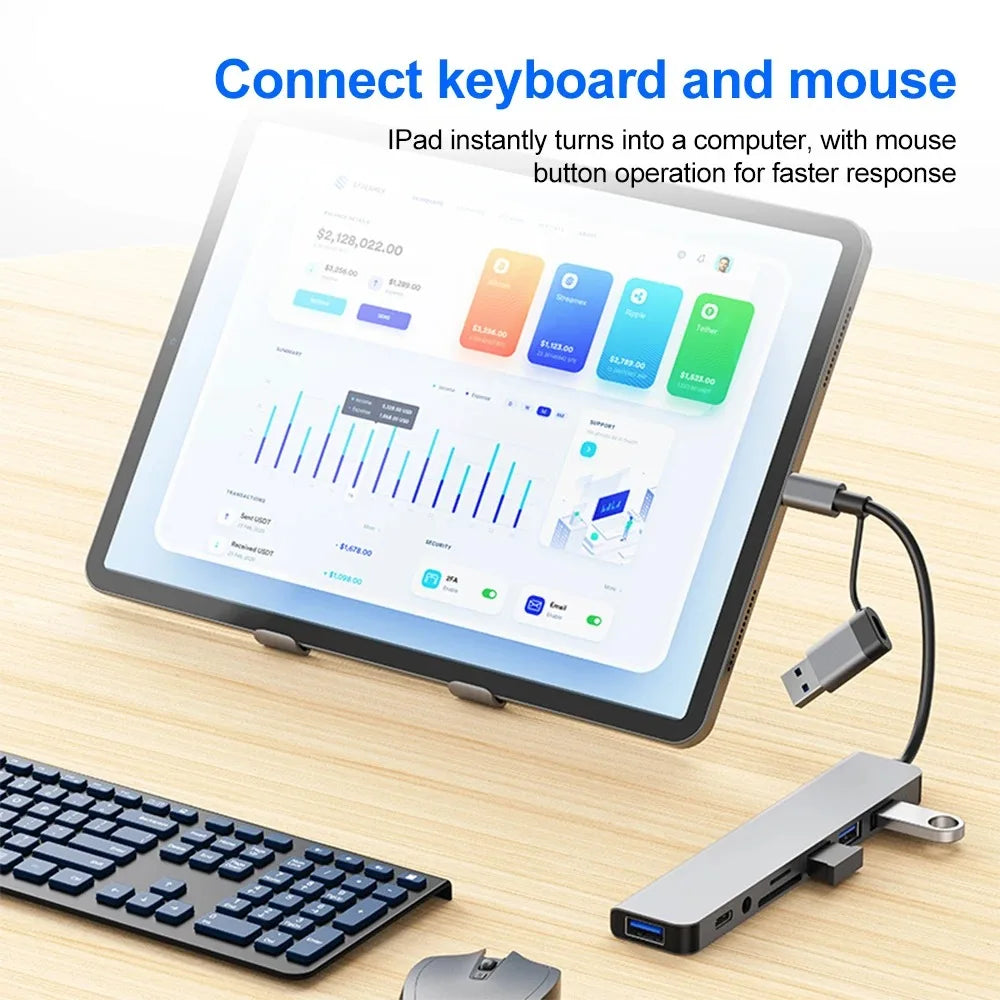 USB C Hub USB Hub 3.0, Aluminum 7 in 1 USB Extender, USB Splitter with 1 X USB 3.0, 4 X USB 2.0 and 2 X USB C Ports