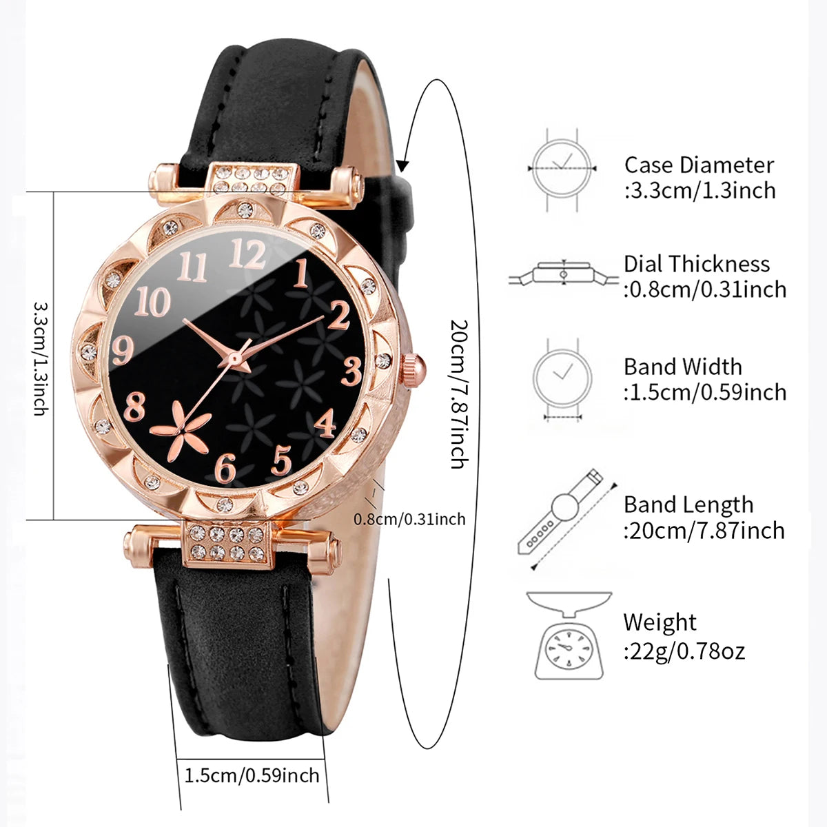 7PCS/Set Fashion Rhinestone Women's Watch Leather Band Female Quartz Watches (Without Box)