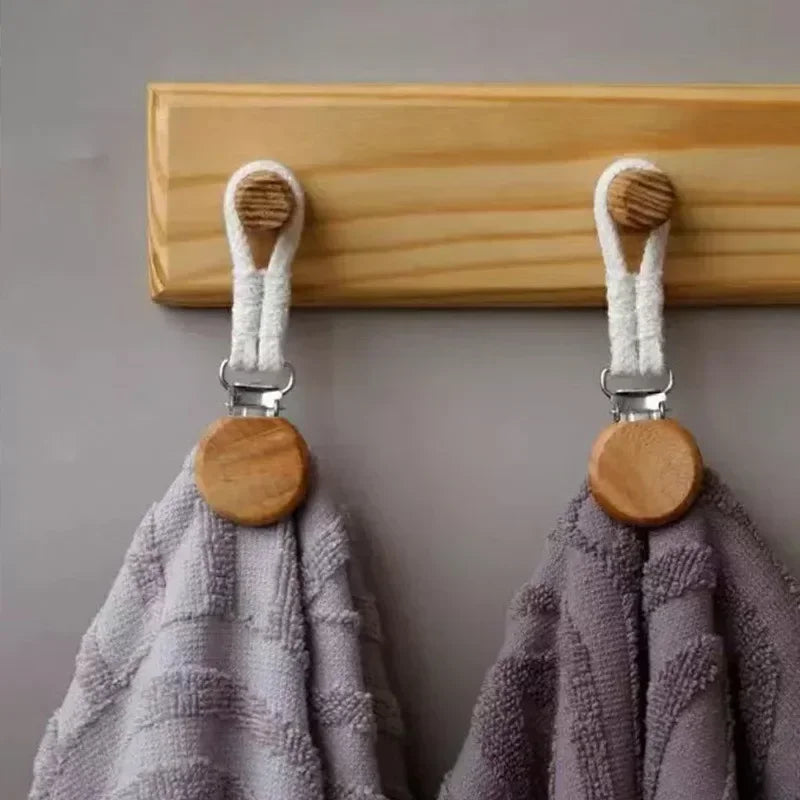 2PCS Towel Clips Braided Cotton Loop Towel With Metal Clamp Multi Purpose Hooks Socks Clothes Hanger Kitchen Home Storage Clips