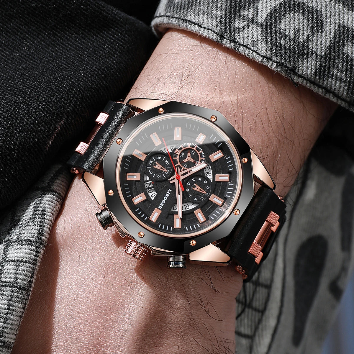 Men's Sports Watch Fashion Silicone Band Quartz Watches With Date Calendar