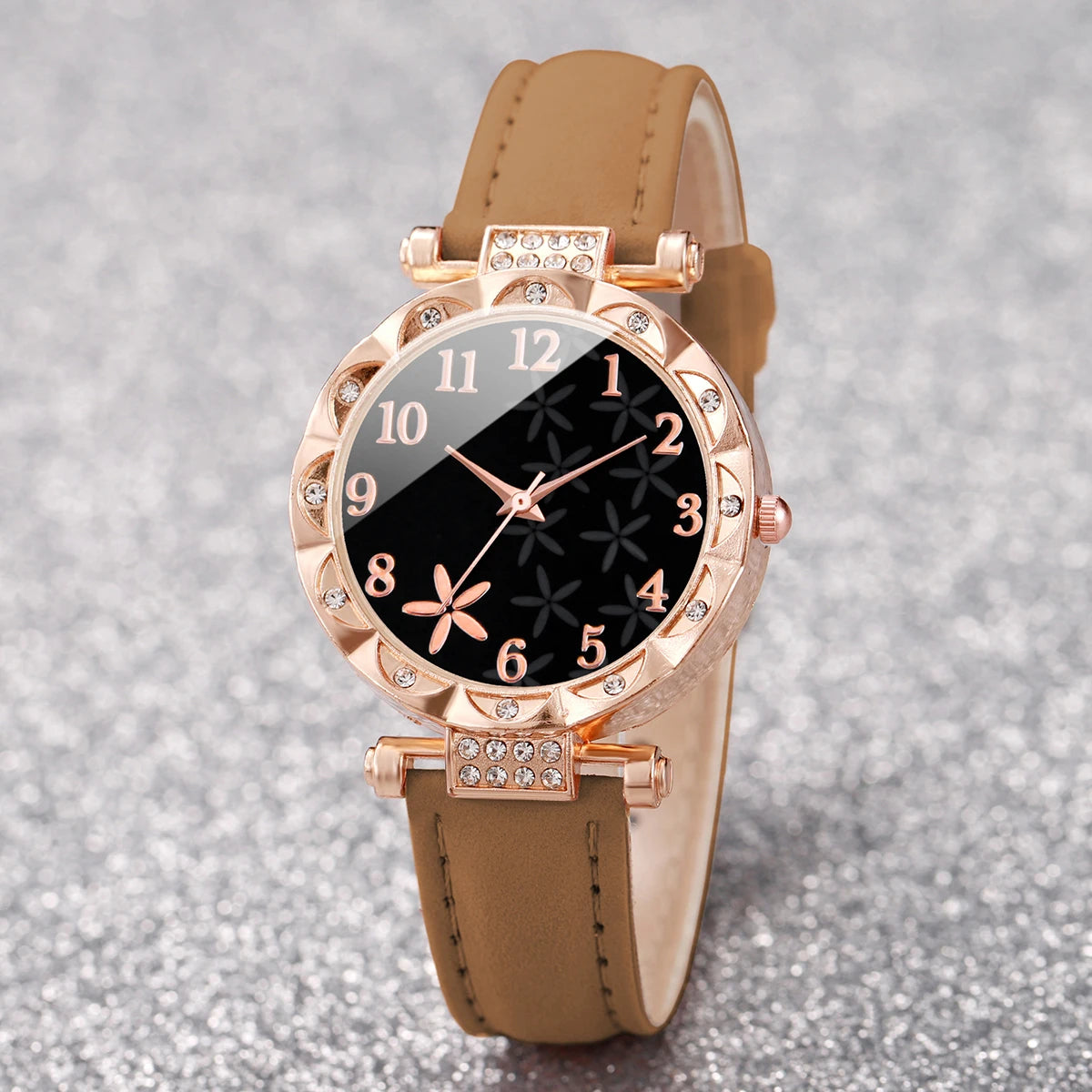 7PCS/Set Fashion Rhinestone Women's Watch Leather Band Female Quartz Watches (Without Box)