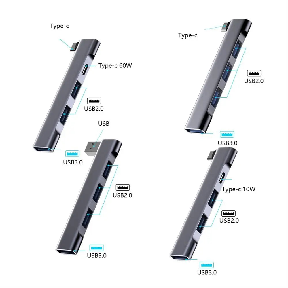 For Laptop PC Splitter High Speed Docking Station USB 3.0 USB-C HUB PD Charging OTG Adapter
