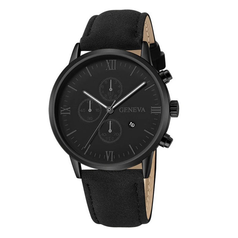 1PC Men's Watch Casual Leather Band Analog Quartz Watches with Calendar