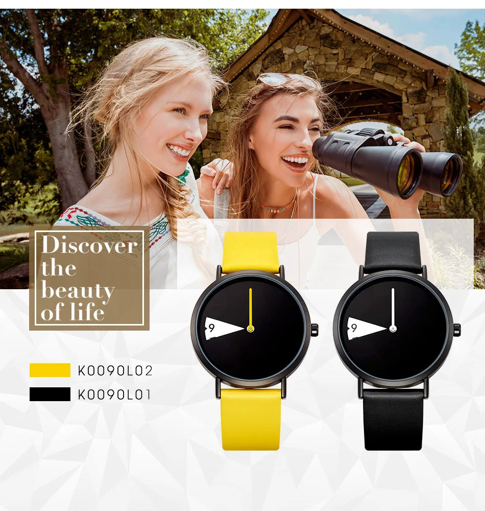 Shengke Hot Women Watch Creative Wristwatch Ladies Watch Rotate Yellow Leather Band Wristwatches Clock Montres Femme Reloj Mujer