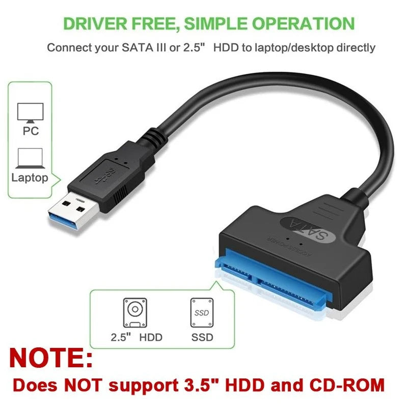 Cabo SATA para USB 3.0 , 2.5 "Disco Rígido Externo, HDD, SSD, 3 Adaptador de 22 Pinos, Cabo Sata III, até 6 GBps