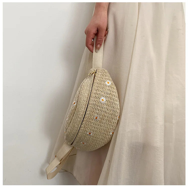 Women's Waist Bag Straw Woven Ladies Shoulder Crossbody Bags for Women 2023 Summer Fanny Pack Fashion Phone Female Chest Bag