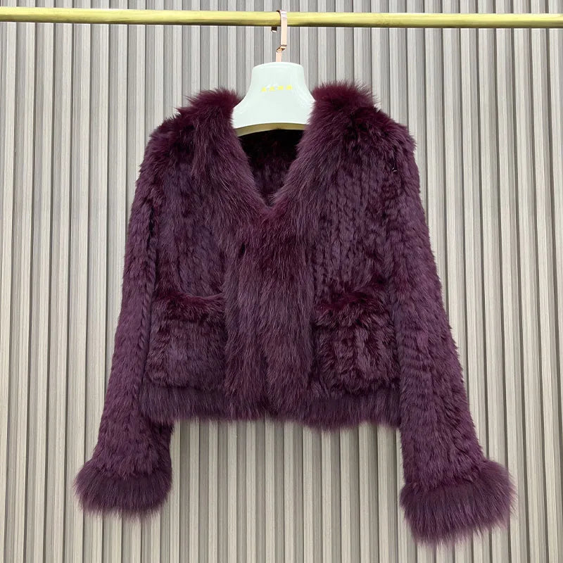 2023 Natural Rabbit Fur Coats Knitted Women's New Real Fox Fur Jackets Luxury Woman Clothing