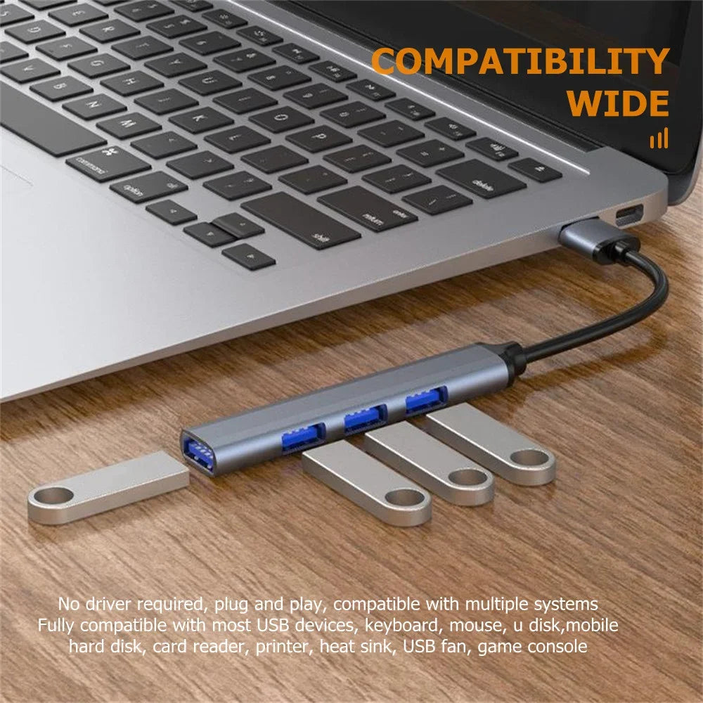 4-Port USB-C Hub 3.0/3.1-Multi-Device Splitter OTG for MacBook/Huawei/Xiaomi/Lenovo & Mor-Plug&Play-Ultra Slim PC Accessory!
