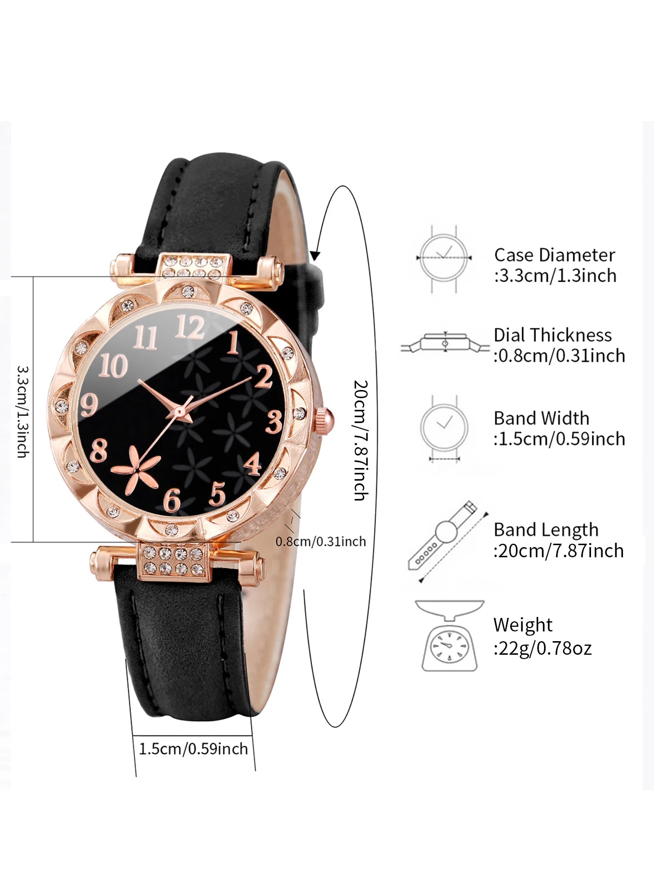 7PCS/Set Fashion Rhinestone Women's Watch Leather Band Female Quartz Watches (Without Box)