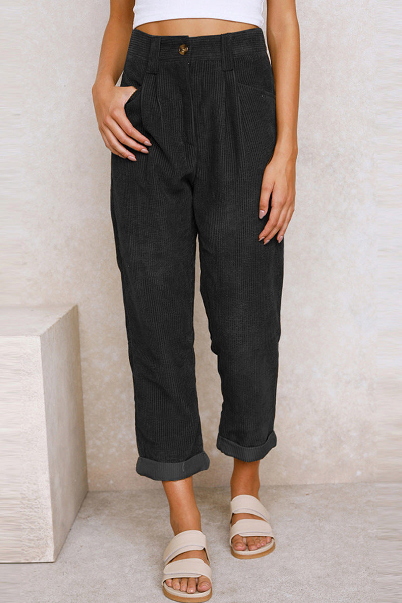 Baggy Corduroy Straight Pants Oversized Spodnie Elegant Trousers New Broek Women Causal Spring Fall High Wasit Pantalones
