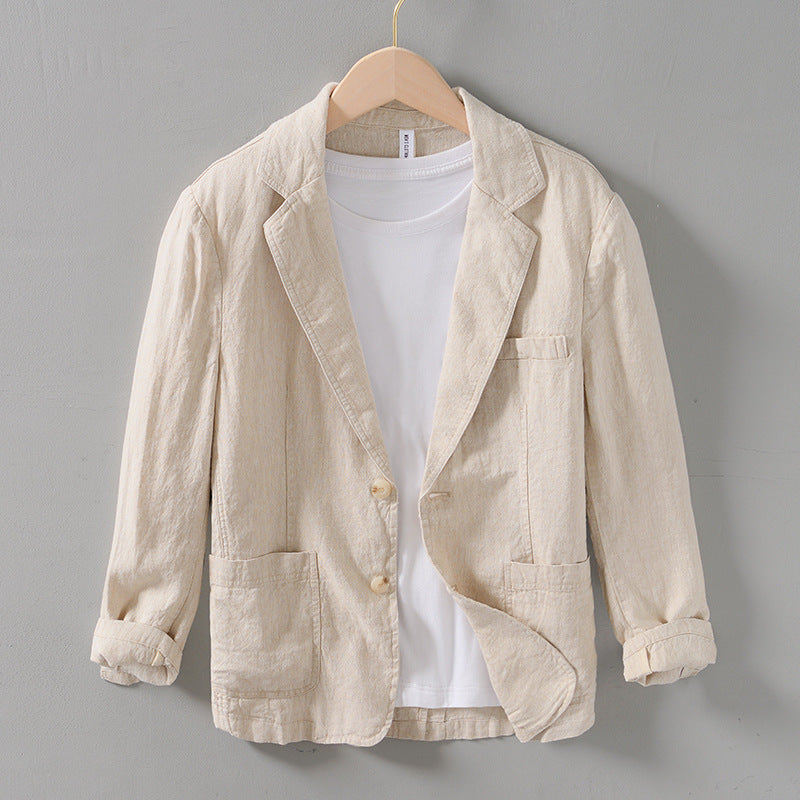Retro Easy Matching Flat Collar Linen Suit