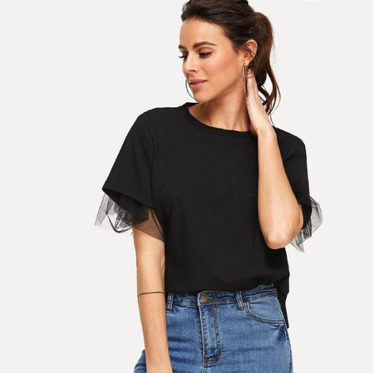 Mesh Sleeves Loose T-shirt