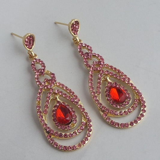 Qifu European And American Exaggerated Long Geometric Circle Jeweled Earrings
