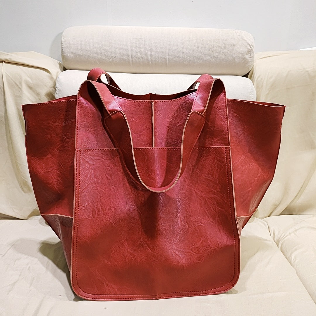 Vintage Large Capacity Handbags PU Soft Leather Big Bag Designer Luxury Women Shoulder Bag Beach On Vacation Woman Tote Bag