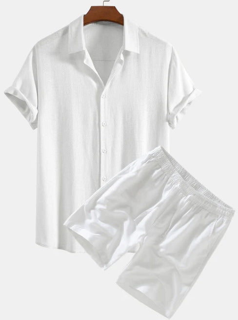 Men's Solid Color Casual Short-sleeved Shirt Shorts Suit