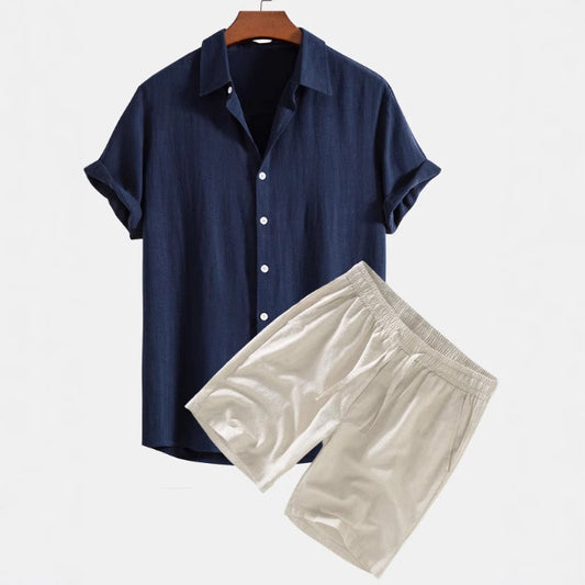 Men's Solid Color Casual Short-sleeved Shirt Shorts Suit