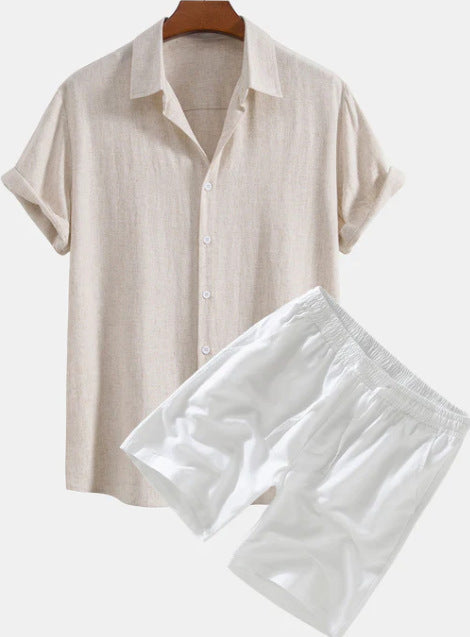 Men's Solid Color Casual Short-sleeved Shirt Shorts Suit