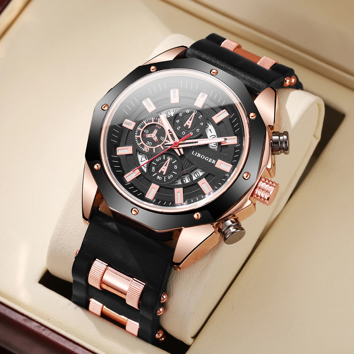 Men's Sports Watch Fashion Silicone Band Quartz Watches With Date Calendar