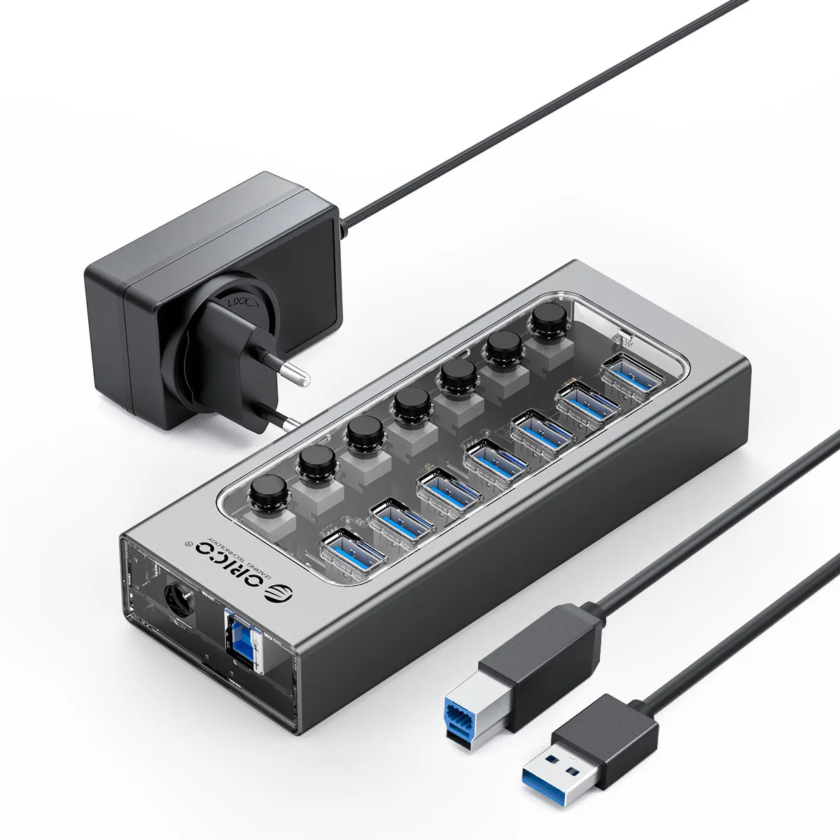 ORICO Transparent Usb C Hub 4 Port Expansion With Power Supply Interface Usb 3.2 Protocol High Speed Transmission OTG Dapter