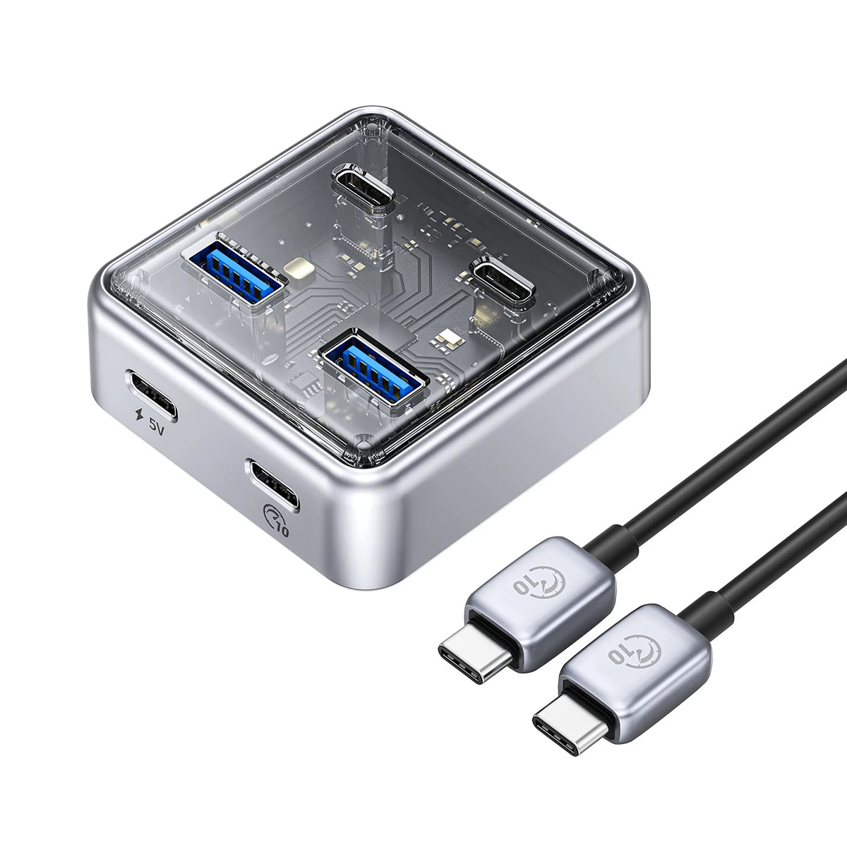 ORICO Transparent Usb C Hub 4 Port Expansion With Power Supply Interface Usb 3.2 Protocol High Speed Transmission OTG Dapter