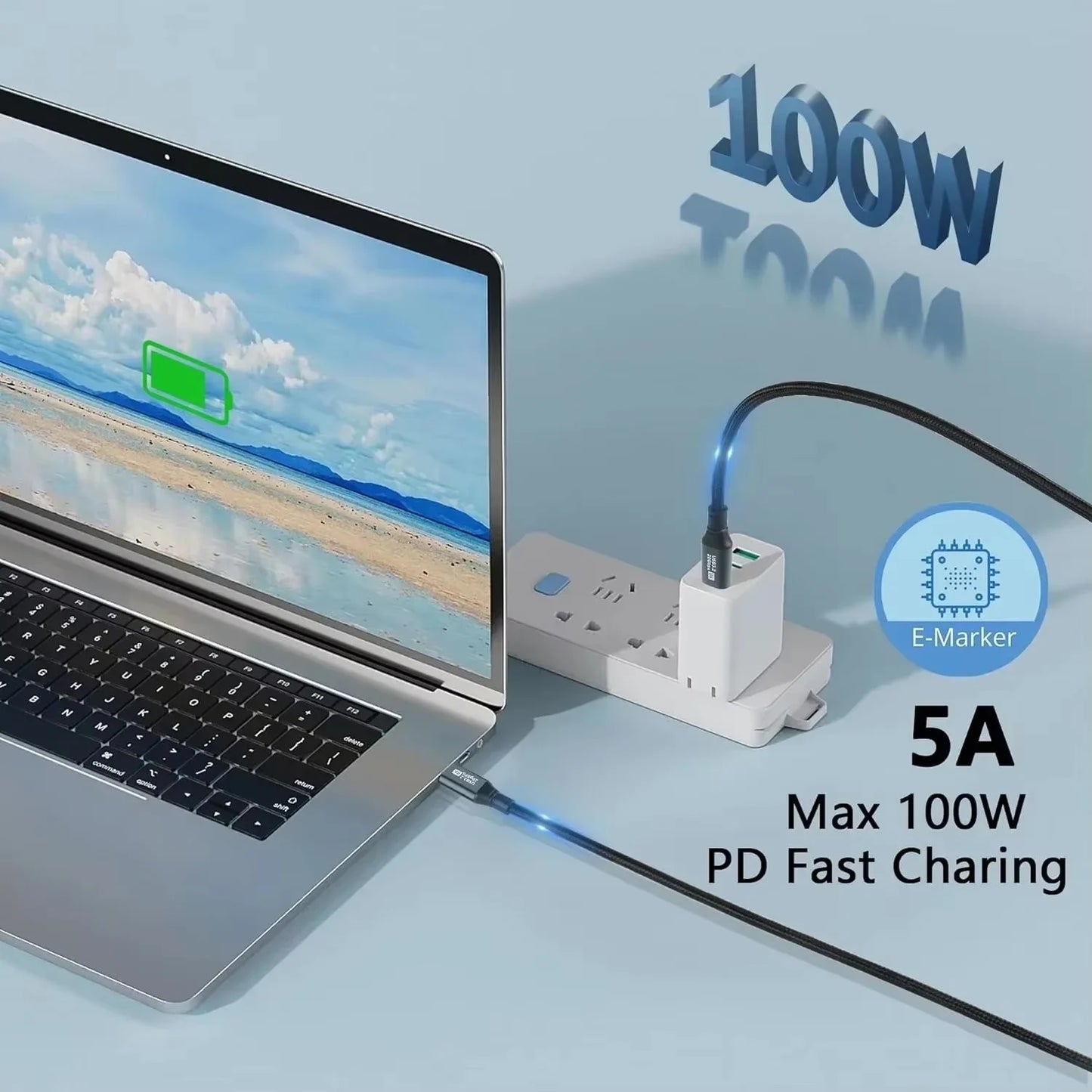 USB C to C 5A 100W PD Fast Charging 20Gbps Cable USB3.2 Gen2x2 8K 4K Video Output Cord for Laptop Tablet Mobile Phone Hard Drive
